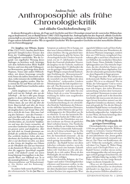 Anthroposophie Als Frühe Chronologiekritik