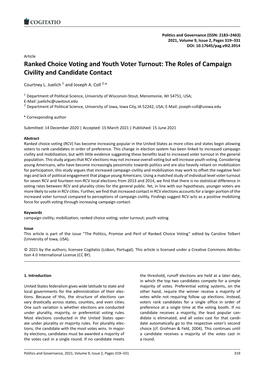 Ranked Choice Voting and Youth Voter Turnout: the Roles of Campaign Civility and Candidate Contact