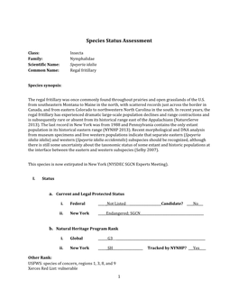 Species Assessment for Regal Fritillary