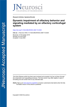 Dynamic Impairment of Olfactory Behavior and Signaling Mediated by an Olfactory Corticofugal System