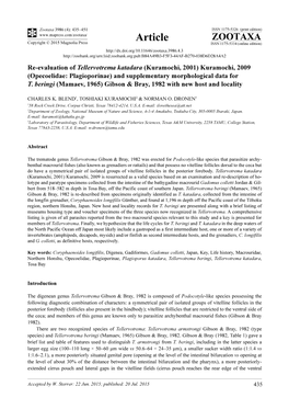 Opecoelidae: Plagioporinae) and Supplementary Morphological Data for T