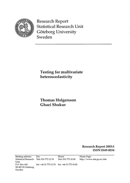 Research Report Statistical Research Unit Goteborg University Sweden