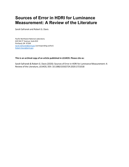 Sources of Error in HDRI for Luminance Measurement: a Review of the Literature