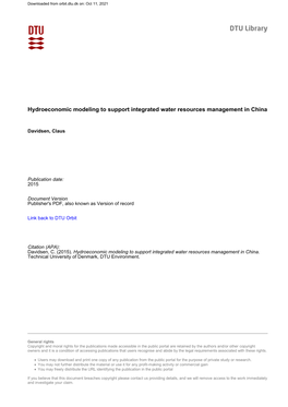 Hydroeconomic Modeling to Support Integrated Water Resources Management in China