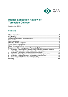 Higher Education Review: Tameside College, September 2014
