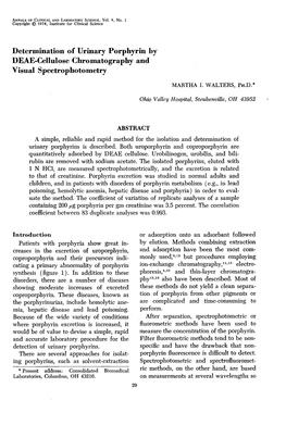 Determination of Urinary Porphyrin by DEAE-Cellulose Chromatography and Visual Spectrophotometry