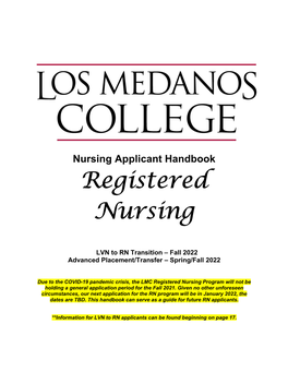 Nursing Applicant Handbook Registered Nursing