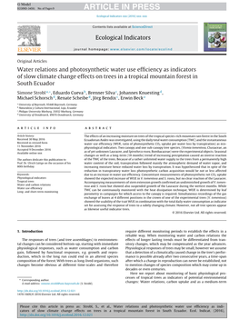 Water Relations and Photosynthetic Water Use Efficiency As Indicators Of