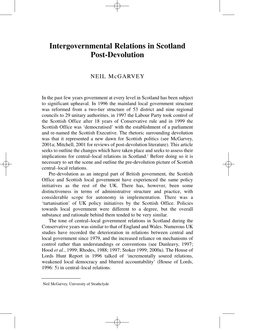 Intergovernmental Relations in Scotland Post-Devolution