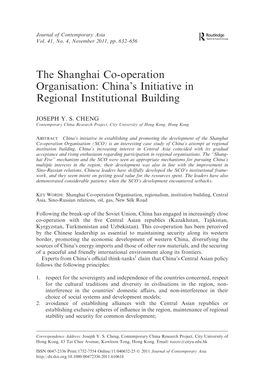 The Shanghai Co-Operation Organisation: China’S Initiative in Regional Institutional Building