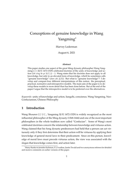 Conceptions of Genuine Knowledge in Wang Yangming*