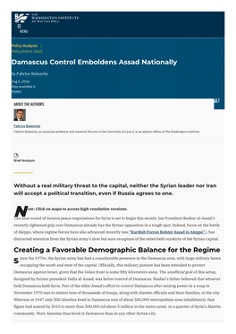 Damascus Control Emboldens Assad Nationally | the Washington Institute