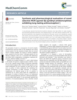 Synthesis and Pharmacological Evaluation of Novel Selective MOR Agonist 6Β-Pyridinyl Amidomorphines Cite This: Med