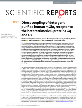 Direct Coupling of Detergent Purified Human Mglu5 Receptor To