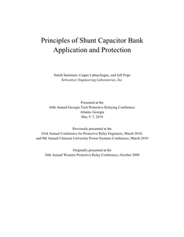 Principles of Shunt Capacitor Bank Application and Protection