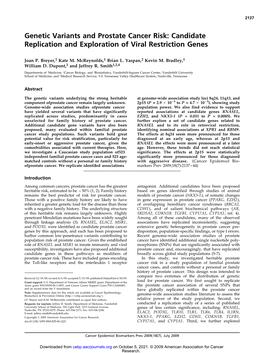 Genetic Variants and Prostate Cancer Risk: Candidate Replication and Exploration of Viral Restriction Genes