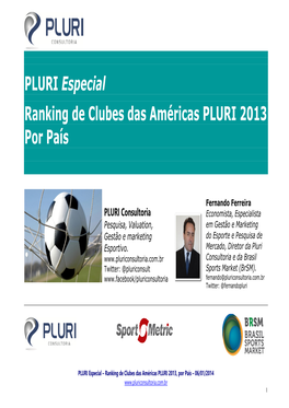 PLURI Especial Ranking De Clubes Das Américas PLURI 2013 Por País