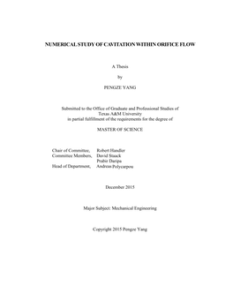 Numerical Study of Cavitation Within Orifice Flow