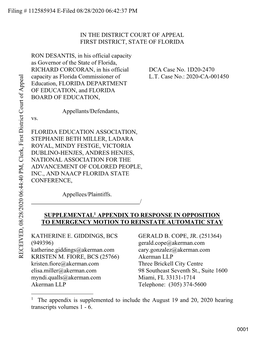 Florida Education Assoc. Vs. Ron Desantis Vol.01 081920 Hearing