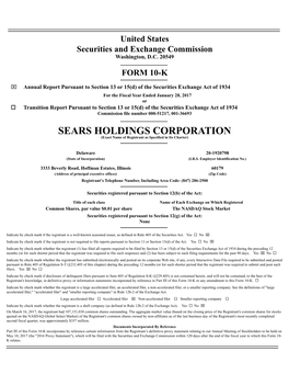 SEARS HOLDINGS CORPORATION (Exact Name of Registrant As Specified in Its Charter)