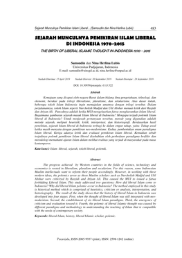 Sejarah Munculnya Pemikiran Islam Liberal Di Indonesia 1970-2015 the Birth of Liberal Islamic Thought in Indonesia 1970 - 2015