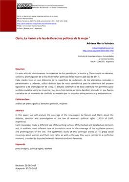 Clarín, La Nación Y La Ley De Derechos Políticos De La Mujer Adriana María Valobra Oficios Terrestres, (N.º 3 7), E01 8 , Julio - Diciembre 2017