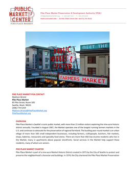 PIKE PLACE MARKET PDA CONTACT Madison Bristol Pike Place Market 85 Pike Street, Room 500 Seattle, Wash. 98101 (206) 774-5259 Ma