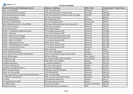 Liste Des Immeubles Nom De L'immeuble / Building's Name Adresse / Address Ville / City Code Postal / Postal Code 1001, Rue Sherb