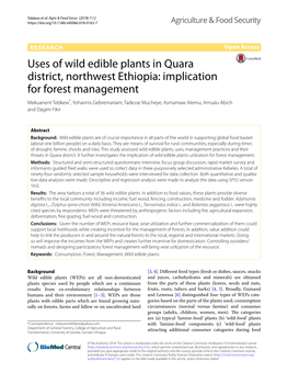 Uses of Wild Edible Plants in Quara District, Northwest Ethiopia