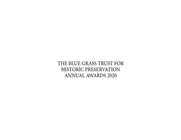 The Blue Grass Trust for Historic Preservation Annual Awards 2020