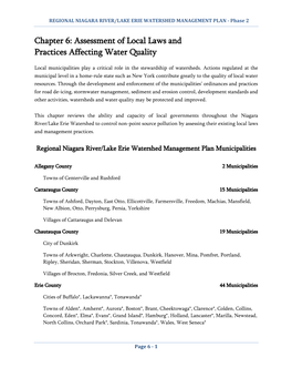 Chapter 6: Assessment of Local Laws and Practices Affecting Water Quality