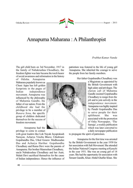 Annapurna Maharana : a Philanthropist