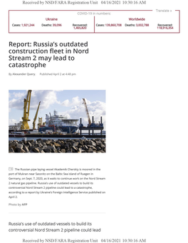 Russia's Outdated Construction Fleet in Nord Stream 2 May Lead to Catastrophe