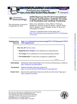 EZH2 Represses the B Cell Transcriptional Program and Regulates Antibody-Secreting Cell Metabolism and Antibody Production