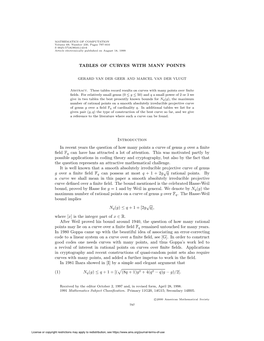 TABLES of CURVES with MANY POINTS Introduction in Recent Years