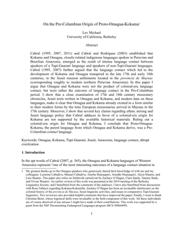 On the Pre-Columbian Origin of Proto-Omagua-Kokama1