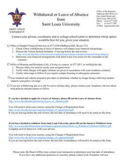 Withdrawal Or Leave of Absence from Saint Louis University