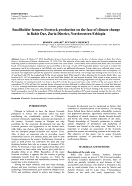Smallholder Farmers Livestock Production on the Face of Climate Change in Bahir Dar, Zuria District, Northwestern Ethiopia