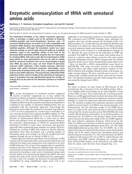 Enzymatic Aminoacylation of Trna with Unnatural Amino Acids