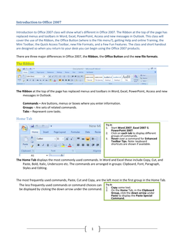 Introduction to Office 2007 the Ribbon Home