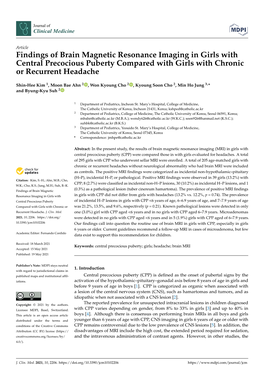 Findings of Brain Magnetic Resonance Imaging in Girls with Central Precocious Puberty Compared with Girls with Chronic Or Recurrent Headache