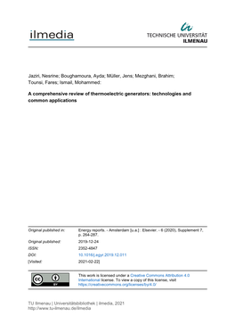 A Comprehensive Review of Thermoelectric Generators: Technologies and Common Applications