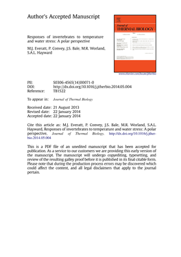 Responses of Invertebrates to Temperature and Water Stress A