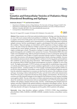 Genetics and Extracellular Vesicles of Pediatrics Sleep Disordered Breathing and Epilepsy