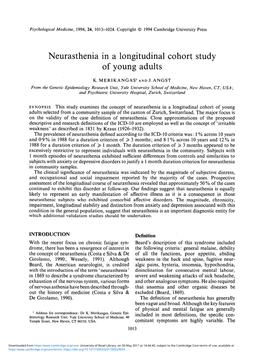Neurasthenia in a Longitudinal Cohort Study of Young Adults