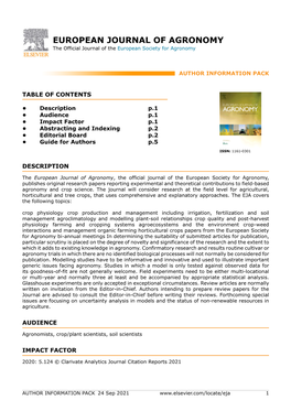 EUROPEAN JOURNAL of AGRONOMY the Official Journal of the European Society for Agronomy