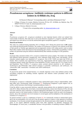 Antibiotic Resistance Pattern to Different Isolates in Al-Hillah City, Iraq