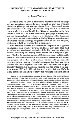 Nietzsche in the Magisterial Tradition of German Classical Philology