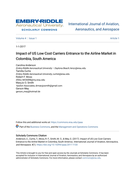 Impact of US Low Cost Carriers Entrance to the Airline Market in Colombia, South America