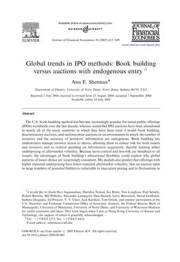 Global Trends in IPO Methods: Book Building Versus Auctions with Endogenous Entry$